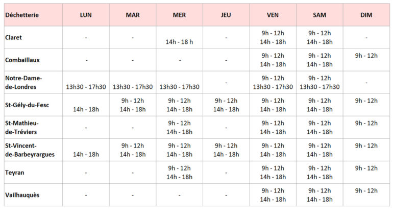 Cliquez pour agrandir 2021 11 04 Horaires Déchetteries CCGPSL