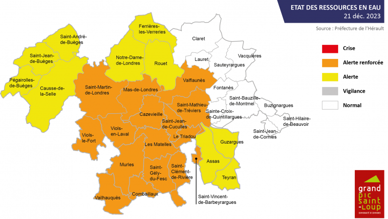 Sécheresse : carte des communes et niveaux d’alerte – 21/12/2023